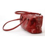 VINTAGE MULBERRY EAST/WEST HANDBAG, 1980s, red crocodile effect leather with silver tone hardware,