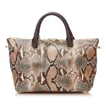 CHLOE PYTHON BAYLEE HANDBAG, python to one side and chocolate brown leather to the other, rolled