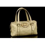 GUCCI CREAM LEATHER BRITT BOSTON BAG, c.2007, with large pale gilt G logo to front, 30cm wide,