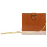 SALVATORE FERRAGAMO TAN LEATHER CLUTCH BAG, with gilt tone hardware and chain strap, 27cm wide, 19cm