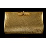 RODO GILT METAL MINAUDIERE, 1980s, textured gilt metal with diamante clasp, gilt leather interior