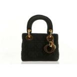 CHRISTIAN DIOR MINI LADY DIOR HANDBAG, black quilted crepe with gilt tone hardware and 'DIOR' charm,