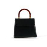 AQUASCUTUM TOP HANDLE HANDBAG, navy leather with faux tortoiseshell handle, detachable shoulder