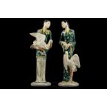 A pair of Art Deco unusual porcelain Oriental figures, in French 'Primavera' manner, both polychrome