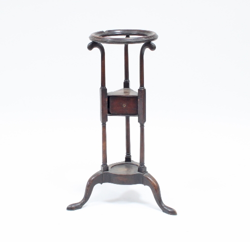 A George III mahogany wig stand on tripod base, 72.