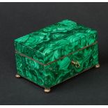 A Russian malachite box with key on ball feet, 9.5cm wide/see illustration  Condition Report: Some