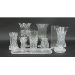 A quantity of glass to include two footed celery vases,