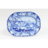 A Staffordshire blue and white dish transfer printed Audley End, Essex, 48cm wide Condition