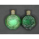 A pair of Indian green glass scent bottles, 19th Century,