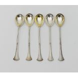 A set of five Russian 84 standard silver caviar spoons, Grigory Sbetnayev, Moscow, circa 1910,