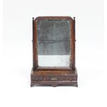 A George II walnut three-drawer dressing mirror with rectangular bevelled plate, 63cm high Condition