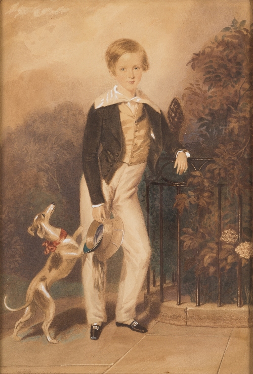 William Buckler (British 1769-1821)/A Young Boy with a Whippet /signed and dated 1842/watercolour,