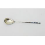 A Russian silver gilt and cloisonné lemon teaspoon, early 20th Century,