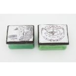 Two Bilston enamel patch boxes, late 18th Century, of rectangular shape, one depicting Cupid,