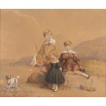 Robert Richard Scanlan (Irish 1801-1876)/Three Children on the Beach/with a dog and a toy