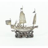 A Chinese export silver model of a junk, Luen Wo, Shanghai circa 1910,