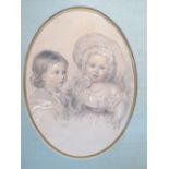 Attributed to George Richmond (British 1809-1896)/Oval Portrait of Two Young Children/watercolour,