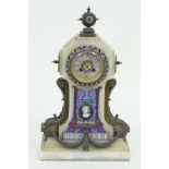 An alabaster and cloisonné enamel mantel clock with gilt metal mounts,