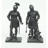 A pair of spelter figures of knights, 34cm high Condition Report: Vacant hole in the base of one.