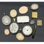 A silver hunter pocket watch and a quantity of silver and other oval lockets