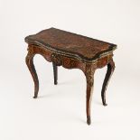 A 19th Century boulle card table, the two-flap top lined with green baize and of serpentine outline,