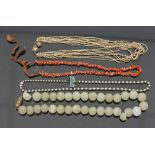 A Victorian eight-strand seed pearl necklace, together with a natural coral necklace,