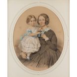 Sir John Gilbert (British 1817-1897)/Mother and Child/oval portrait/signed and dated 1849/pastel