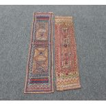 Two Middle Eastern table runners of geometric design,