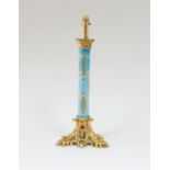 A French 19th Century gilt metal and blue overlay glass table lamp,