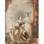 English School, circa 1840/Lady Georgiana Paget and her Daughter/beside a table with a glass ewer/