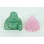 A Chinese carved jade buddhistic figure, 4cm high and another in rose quartz,