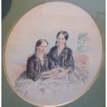 J F Bird, circa 1860/The Turton Twins/an oval portrait of two sisters/watercolour, 32cm x 27.