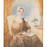 19th Century English School/A Lady Seated with a Book/A Gentleman Seated Holding a Hat/a pair of