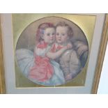 English School/Two Children Embracing/a circular portrait/watercolour, 33.