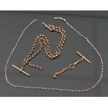 A 9ct gold double Albert watch chain, (damaged) and a 9ct gold neck chain,