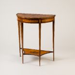 A satinwood side table of Robert Adam design with half-round front, the top inlaid with an urn, bell