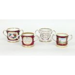 Four Coalport twin-handled loving cups, mid to late 19th Century, all inscribed in gilt,