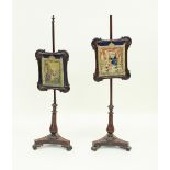 A near pair of Victorian rosewood pole screens,