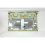 A Regency style parcel gilt three-part overmantel mirror, with ball cornice and classical frieze,