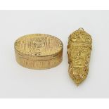 A late 18th Century ormolu snuff box, probably French, of oval shape,