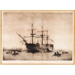 Rowland Langmaid (British 1897-1956)/HMS Victory/artist's engraving
