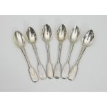 A set of six Russian silver fiddle pattern teaspoons, AS, circa 1900,