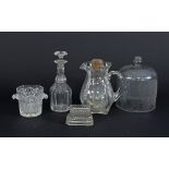 A Victorian lemonade jug, a glass cloche, a bottle cooler,