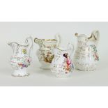 Three Coalport jugs, mid to late 19th Century, one painted with a scenic landscape to either side,