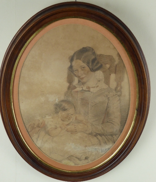 English School, 19th Century/Mother and Child/Gentleman/pair of oval half length portraits/pencil - Image 2 of 2