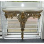 A 19th Century Louis XV style parcel gilt console table with white marble serpentine top,