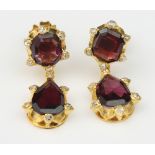 A pair of garnet and diamond drop earrings,