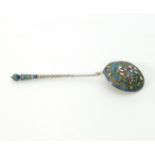 A Russian silver gilt and cloisonné enamel spoon, circa 1900, maker's mark unclear,