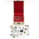 A quantity of costume jewellery including a Victorian turquoise set brooch and matching earrings,