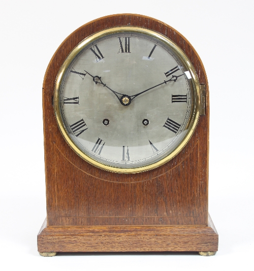 An Edwardian oak arch-top eight-day mantel clock, Winterhalder & Hofmeier, - Bild 2 aus 5